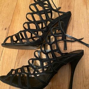 Schutz black suede high heel sandal